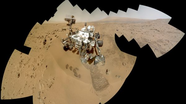 A color self-portrait of the Mars rover Curiosity, which is set to drive toward a Martian mountain in mid-February after drilling into a rock.